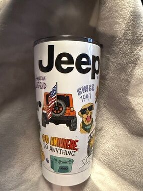 Jeep White Metal Tumbler with Ducks, Dogs & Adventure Graphics!